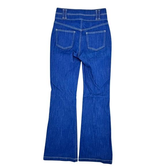 BCBG MAX AZRIA Pintuck High Rise Flare Jeans Size 25 Dark Wash - Picture 3 of 5